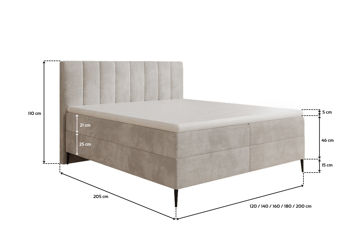 Lit boxspring Lucca en Côtelé avec rangement et pieds