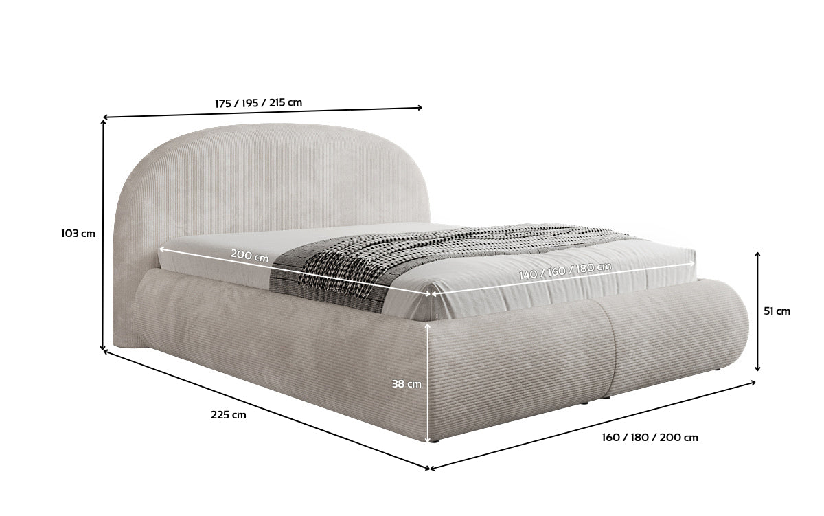 Lit rembourré design Loop en Côtelé avec rangement