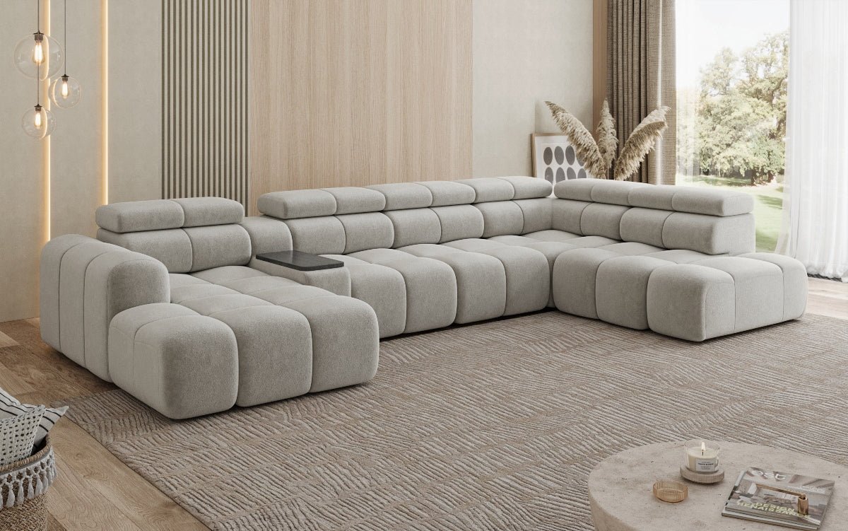 Canapé design d'angle Mia avec extension électrique d'assise en Chenille