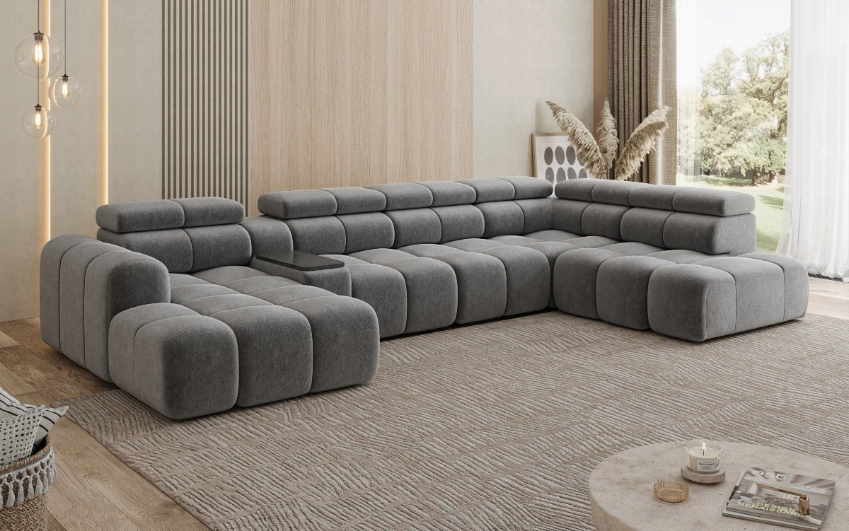 Canapé design d'angle Mia avec extension électrique d'assise en Chenille