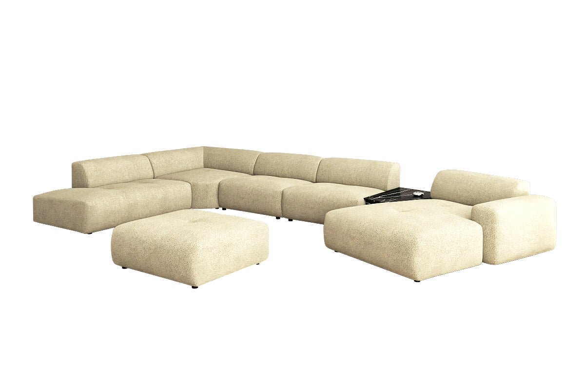 Canapé d'angle design Calm avec pouf d'appoint en Bouclé