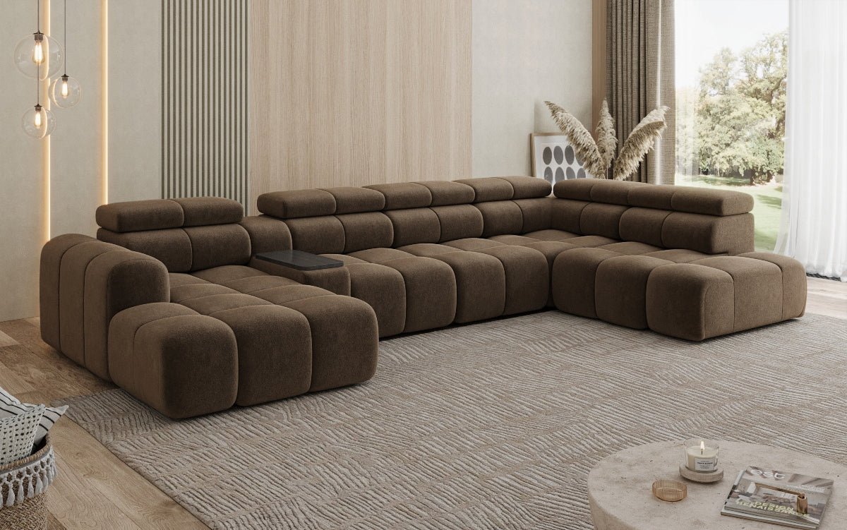 Canapé design d'angle Mia avec extension électrique d'assise en Chenille
