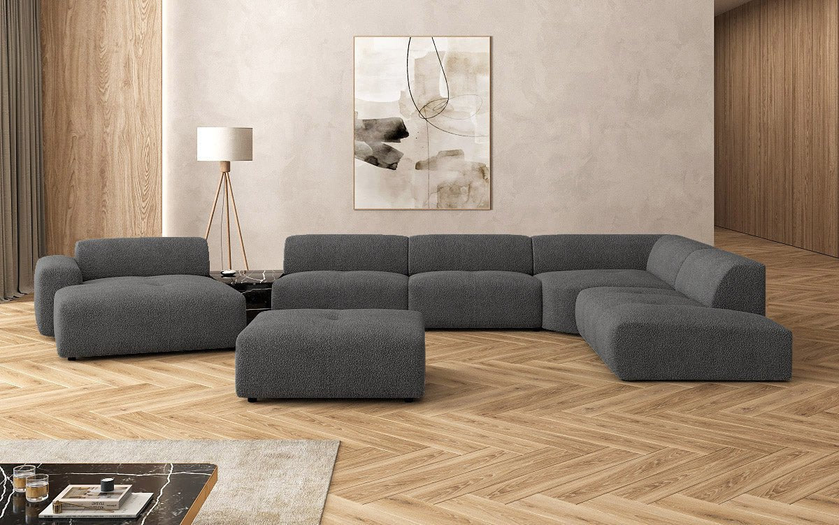 Canapé d'angle design Calm avec pouf d'appoint en Bouclé