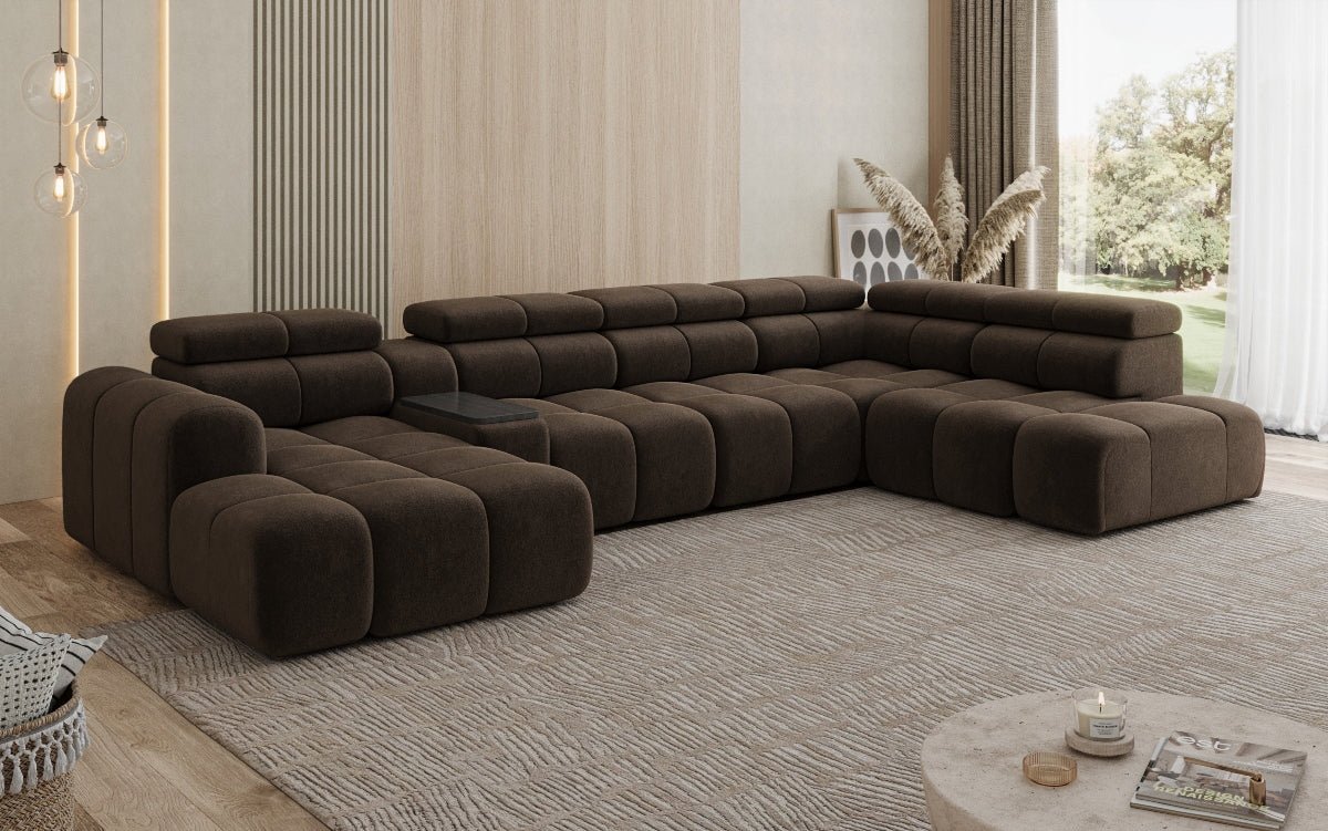 Canapé design d'angle Mia avec extension électrique d'assise en Chenille