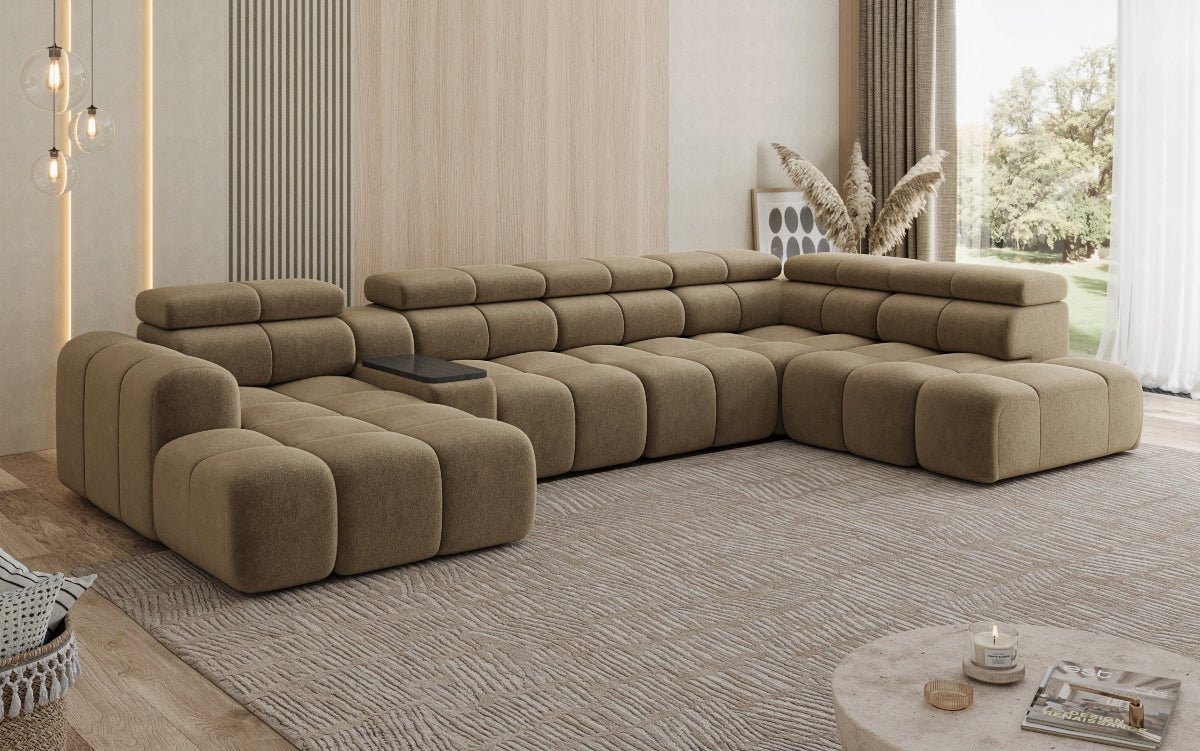 Canapé design d'angle Mia avec extension électrique d'assise en Chenille