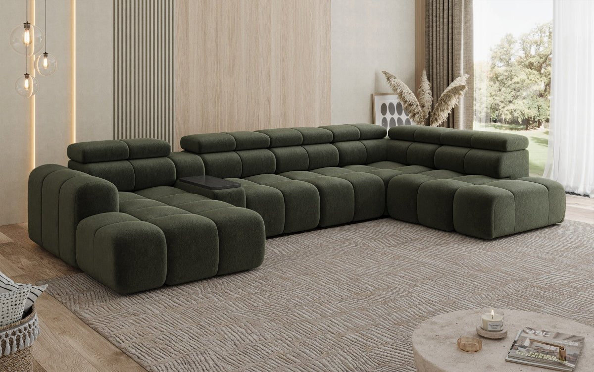Canapé design d'angle Mia avec extension électrique d'assise en Chenille