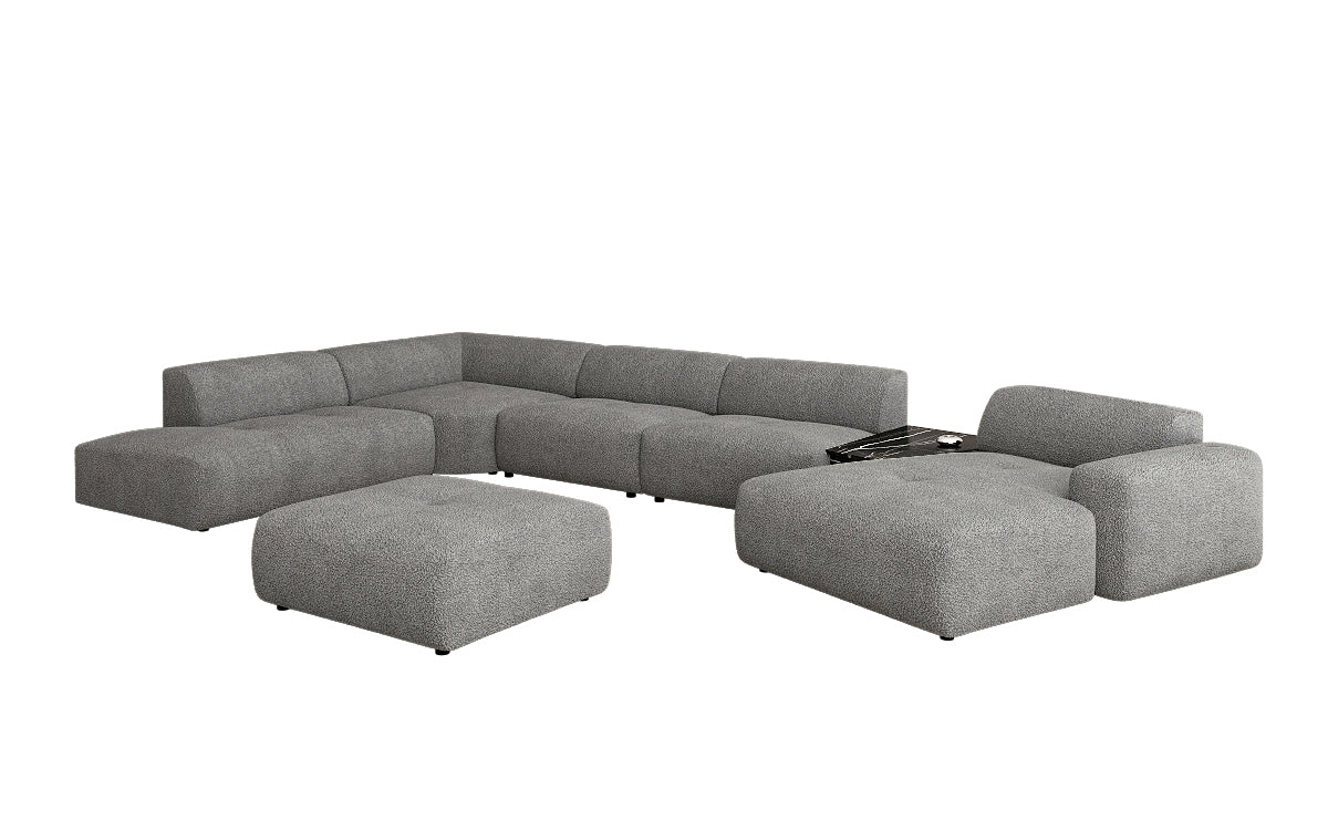 Canapé d'angle design Calm avec pouf d'appoint en Bouclé