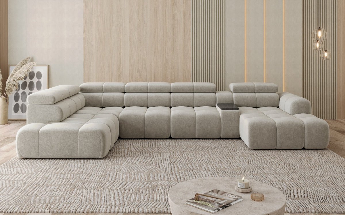 Canapé design d'angle Mia avec extension électrique d'assise en Chenille