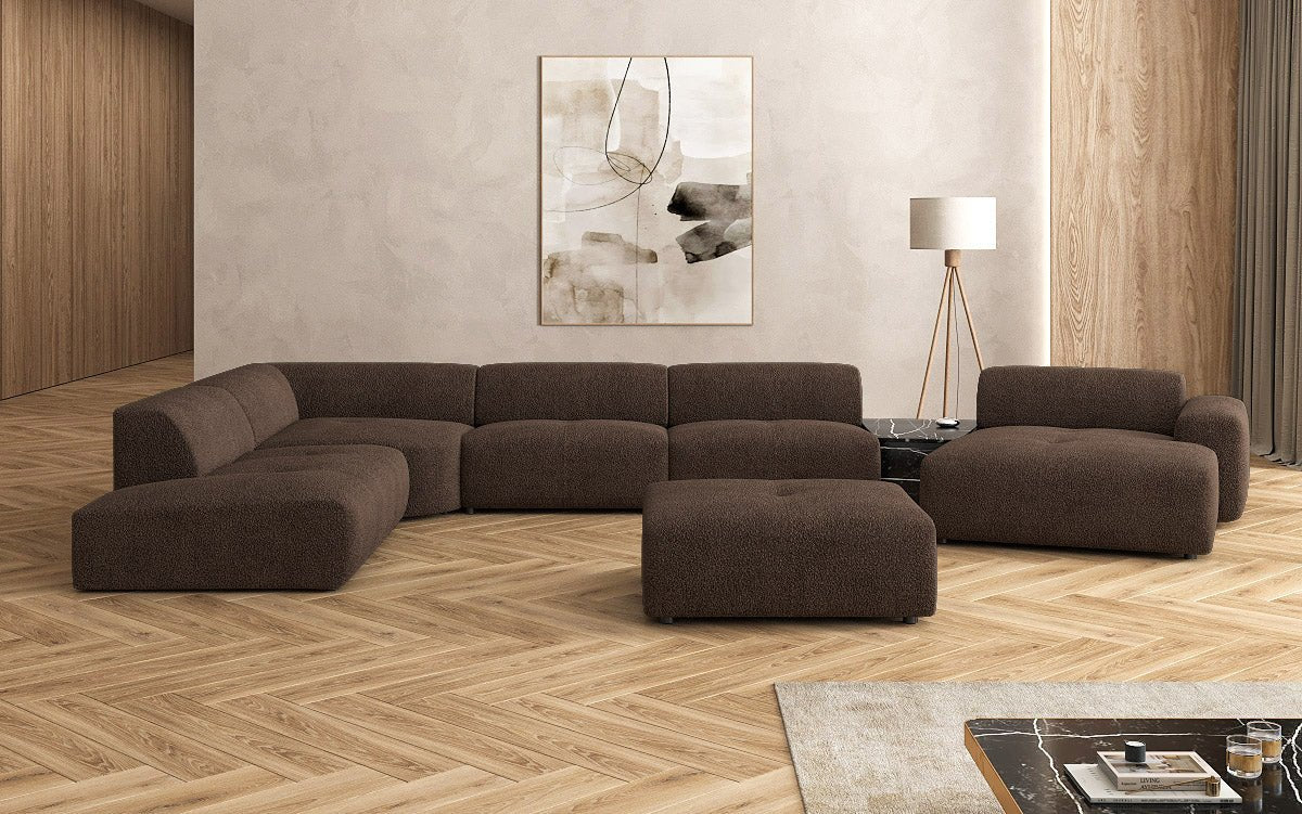 Canapé d'angle design Calm avec pouf d'appoint en Bouclé