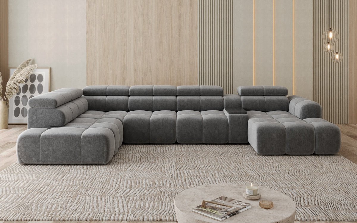 Canapé design d'angle Mia avec extension électrique d'assise en Chenille