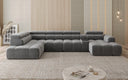 Designer Sofa Wohnlandschaft Mia mit elektrischer Sitzerweiterung in Chenille