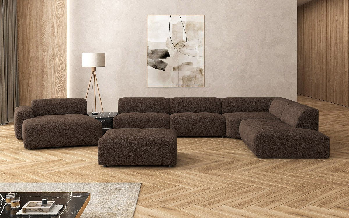 Canapé d'angle design Calm avec pouf d'appoint en Bouclé