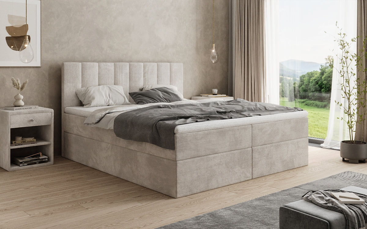 Lit boxspring Sofia en Côtelé avec espace de rangement