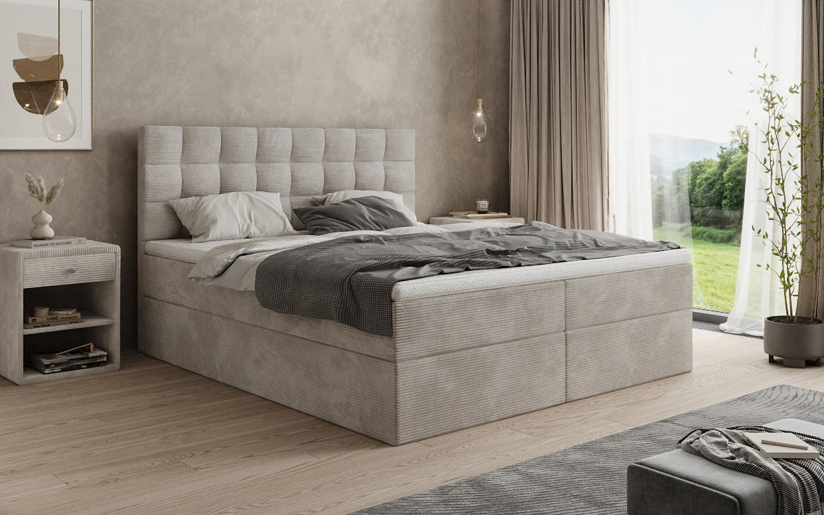 Lit boxspring Como en Côtelé avec rangement