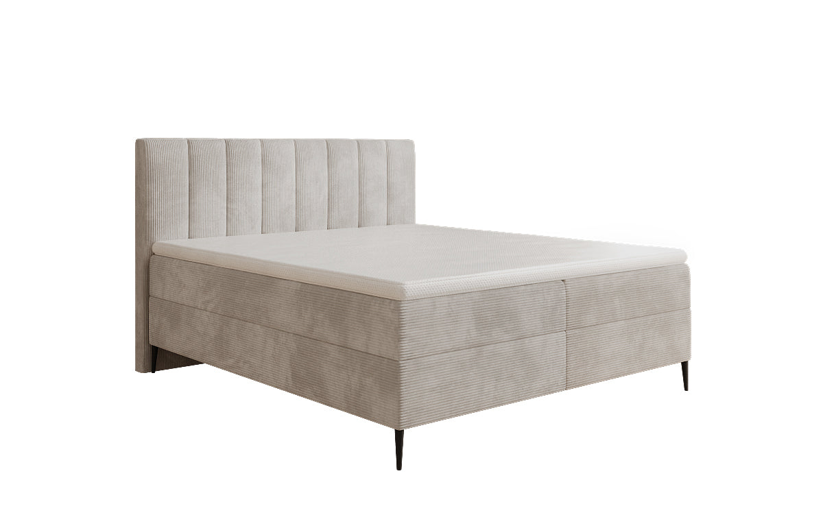 Lit boxspring Lucca en Côtelé avec rangement et pieds