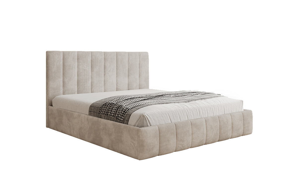 Lit rembourré design Mila en Côtelé avec espace de rangement