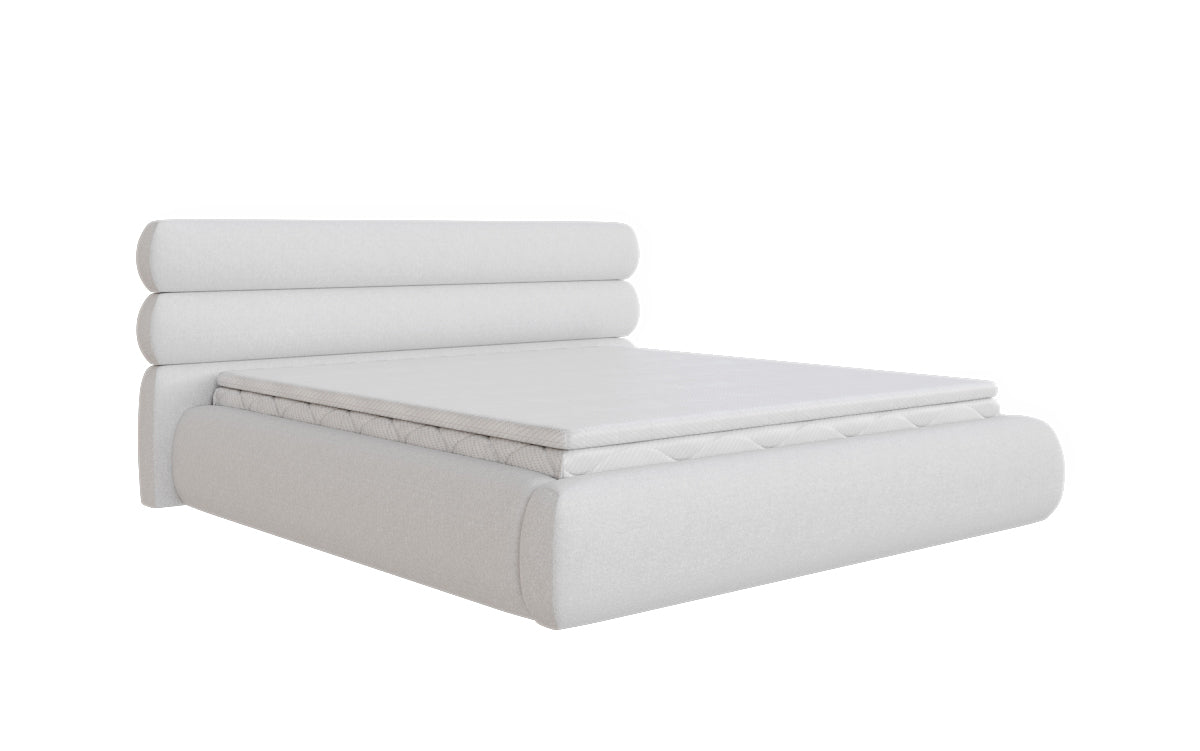 Lit rembourré design Joline en tissu structuré avec espace de rangement