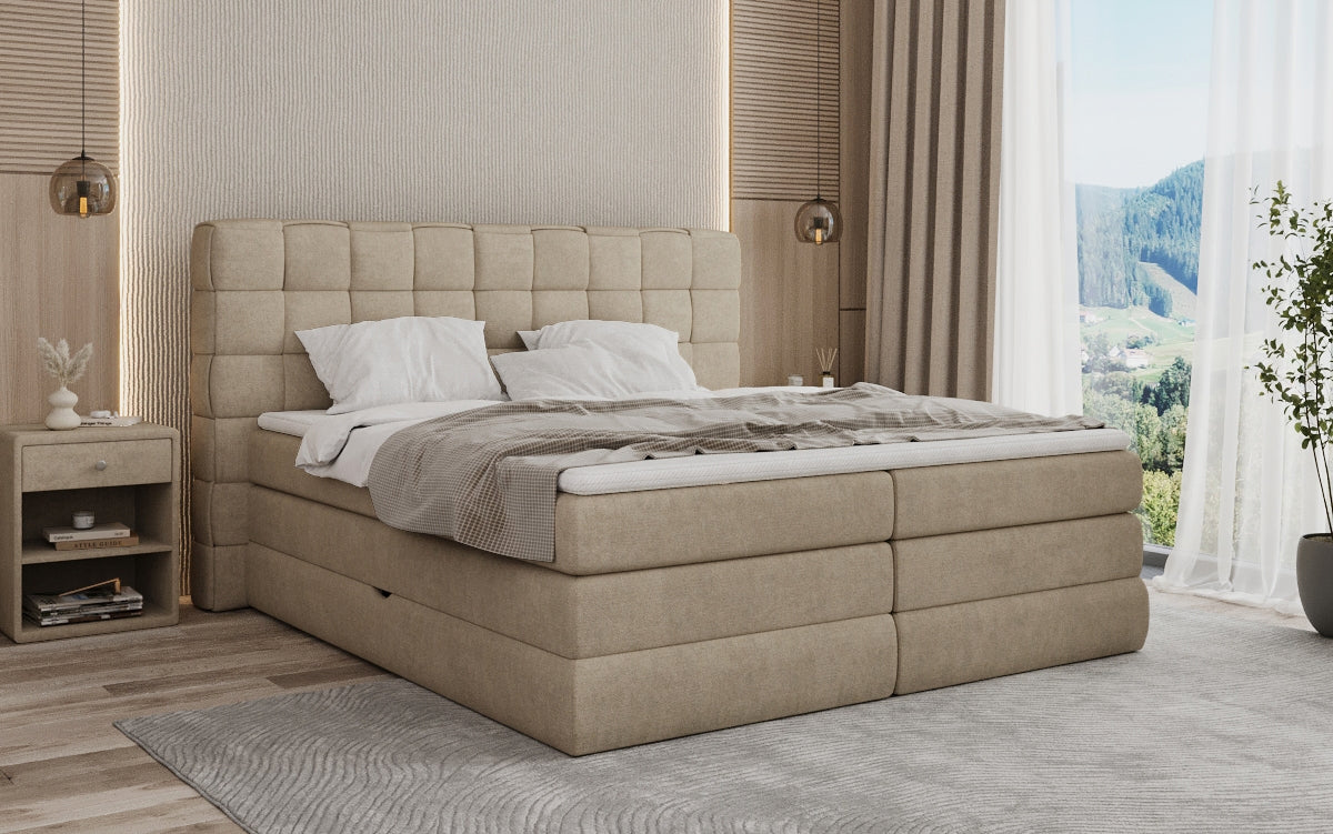Lit boxspring Trama avec espace de rangement en Tissu
