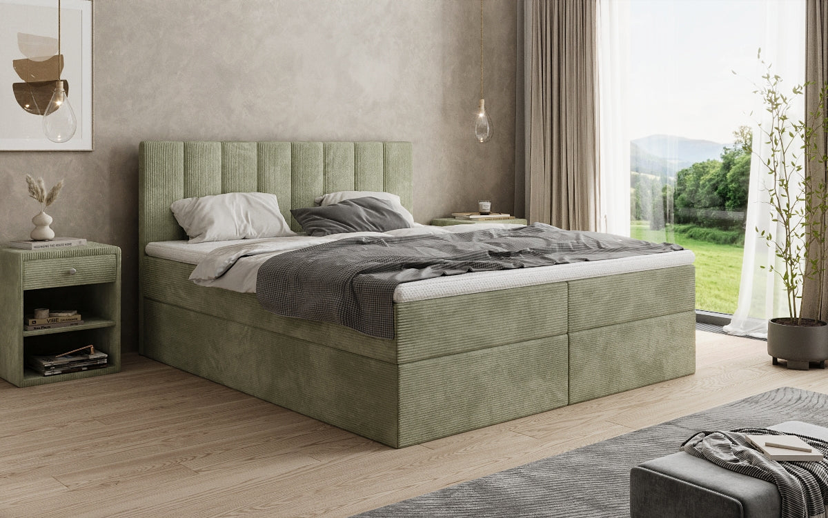 Lit boxspring Sofia en Côtelé avec espace de rangement