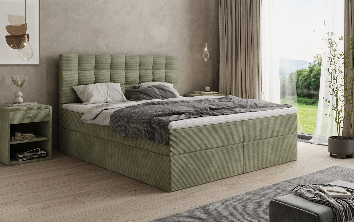 Lit boxspring Como en Côtelé avec rangement