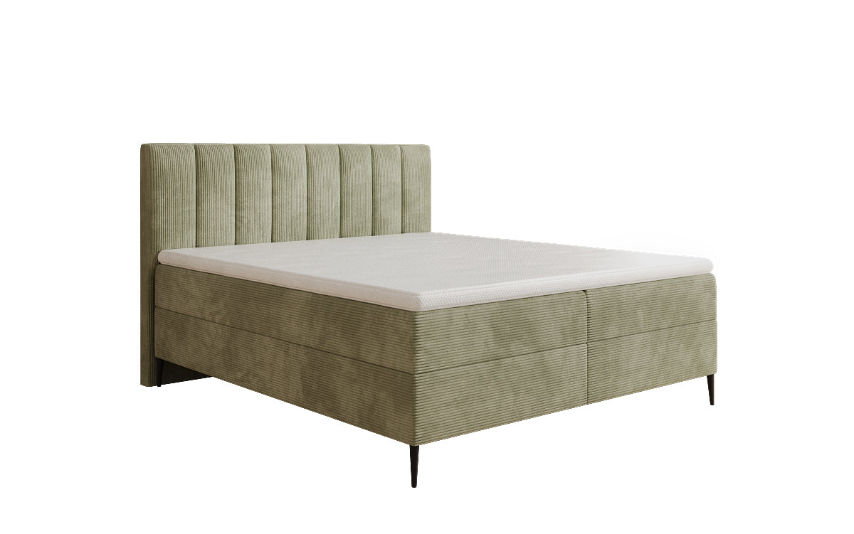 Lit boxspring Lucca en Côtelé avec rangement et pieds