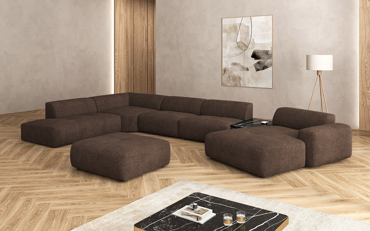 Canapé d'angle design Calm avec pouf d'appoint en Bouclé