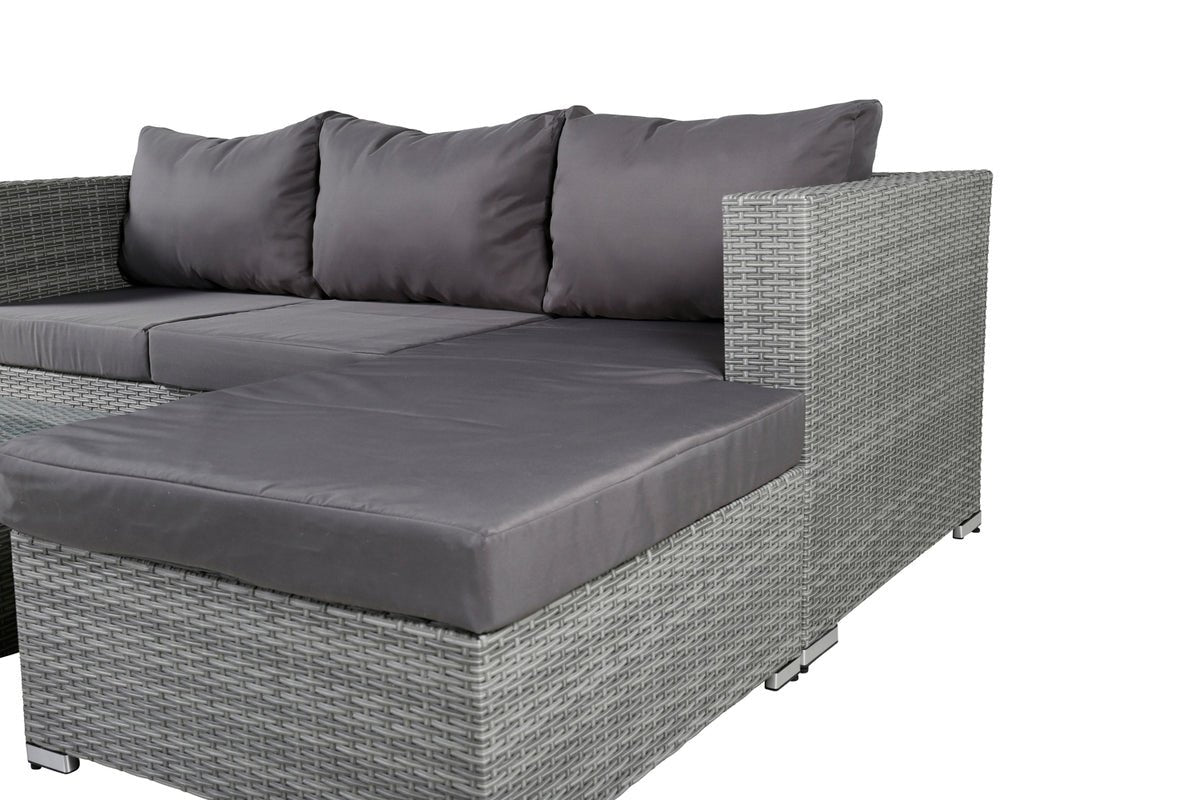 Ensemble lounge de jardin Amelia – canapé en polyrattan avec table et coussins gris