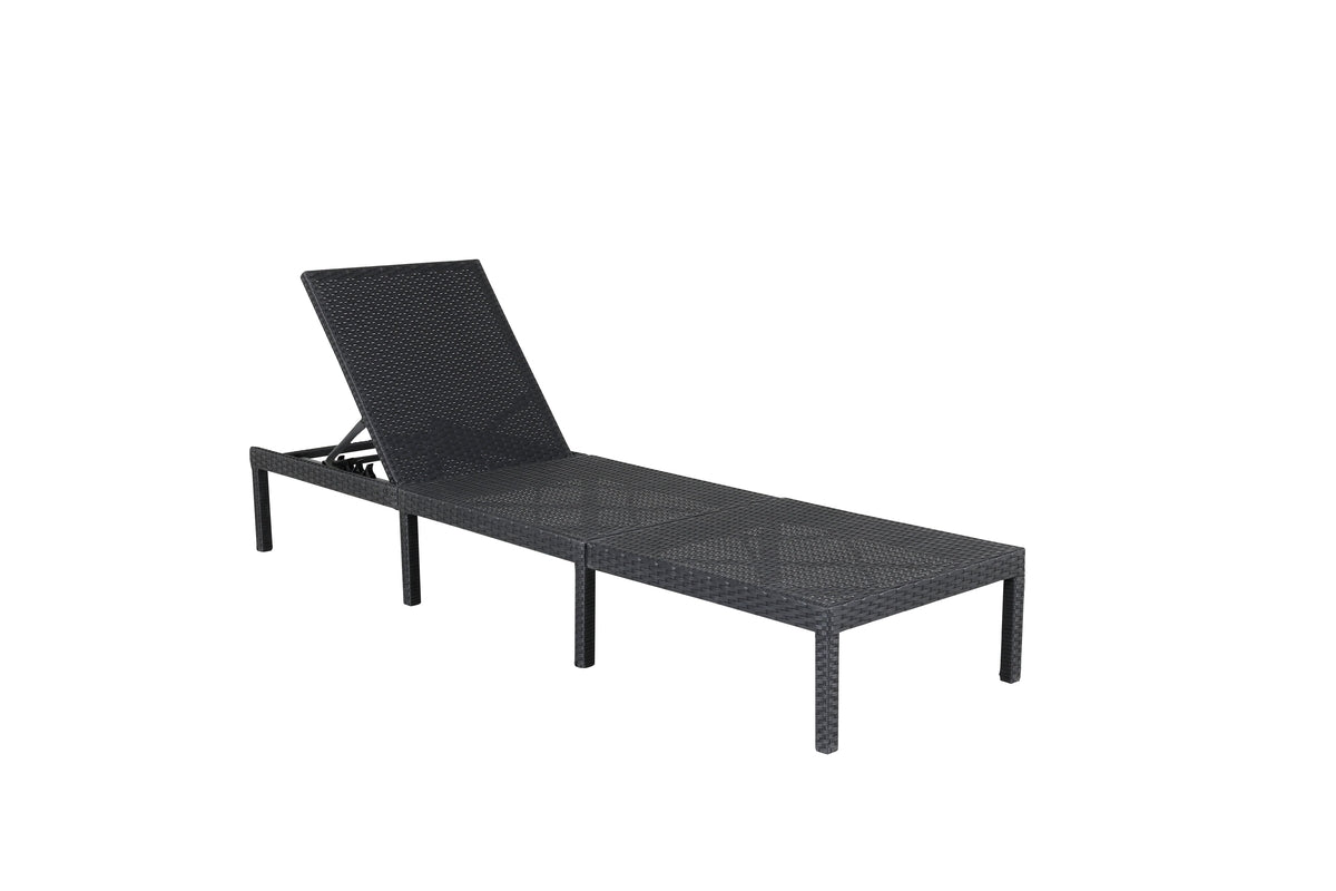 Chaise longue de jardin Balboa - rotin synthétique noir avec dossier réglable