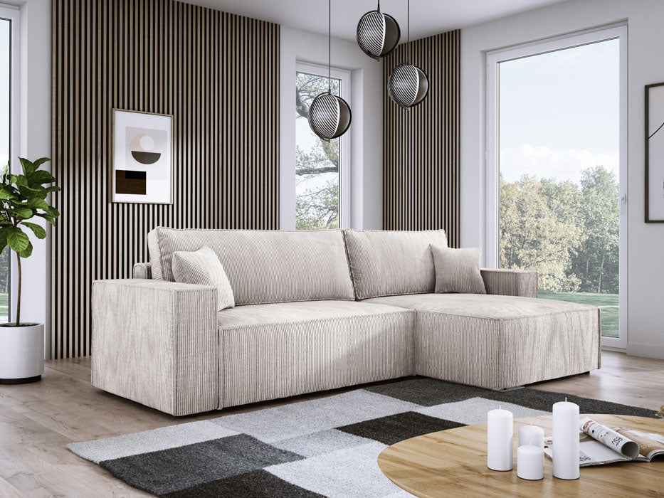 Designer Sofa Velanova mit Schlaffunktion und Stauraum aus Cord