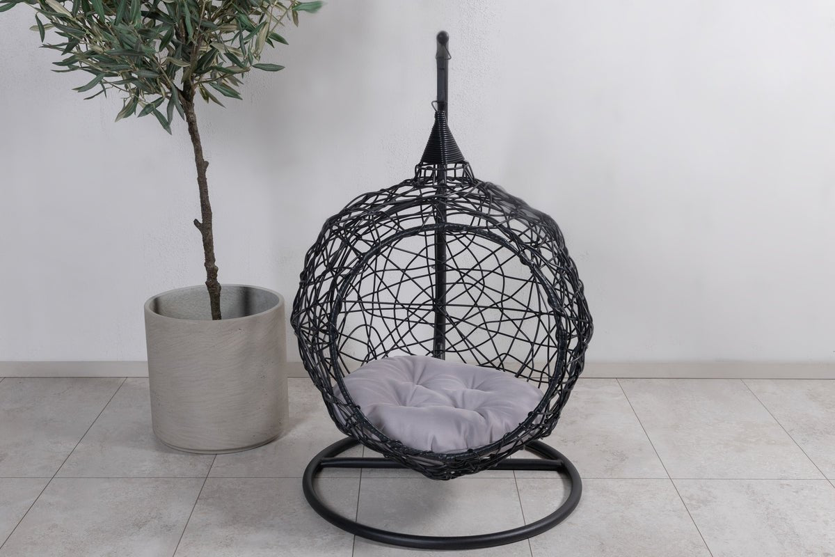 Fauteuil suspendu de jardin Layla - en rotin/métal noir