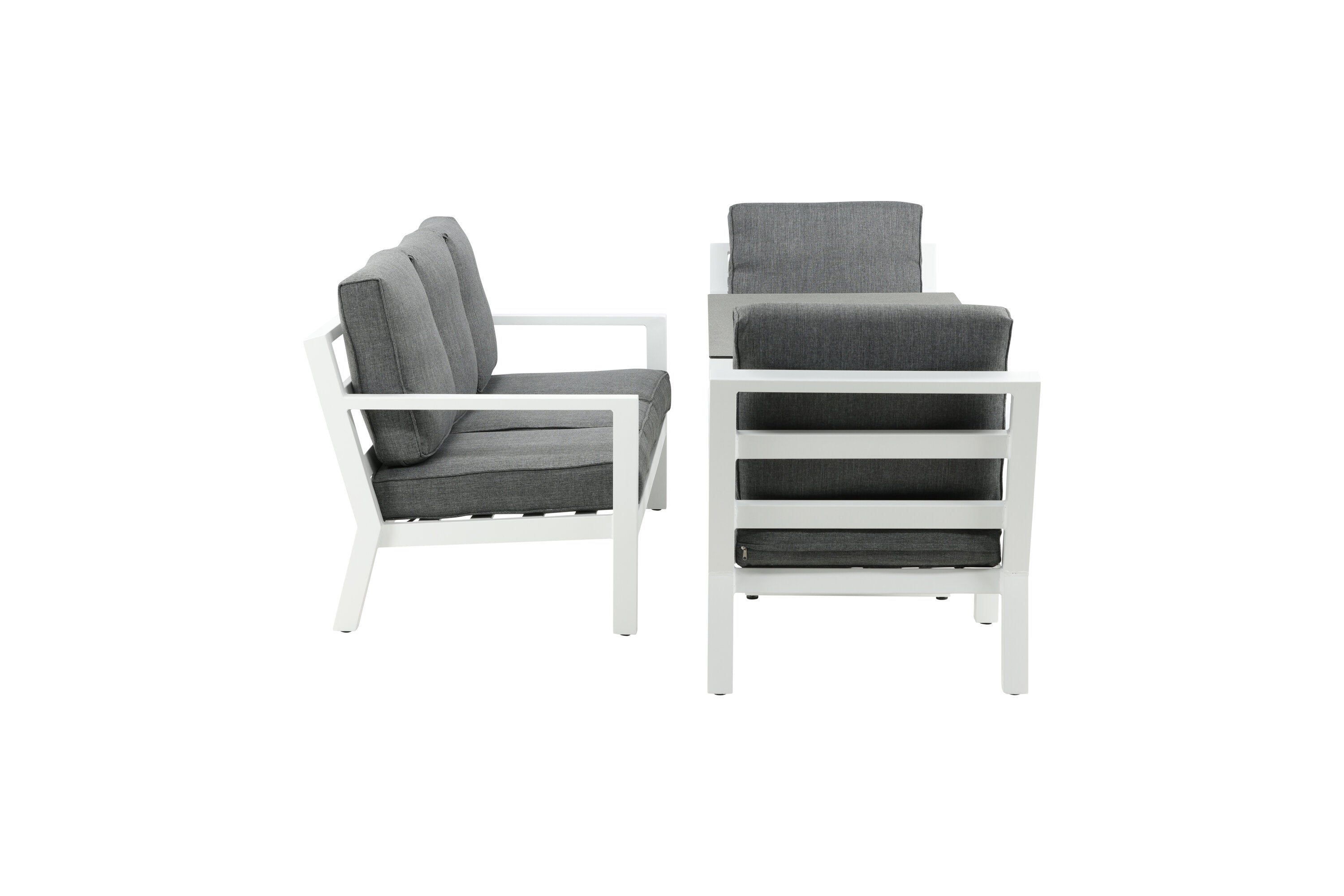 Ensemble lounge de jardin Jenni – en Blanc & Gris avec plateau en verre