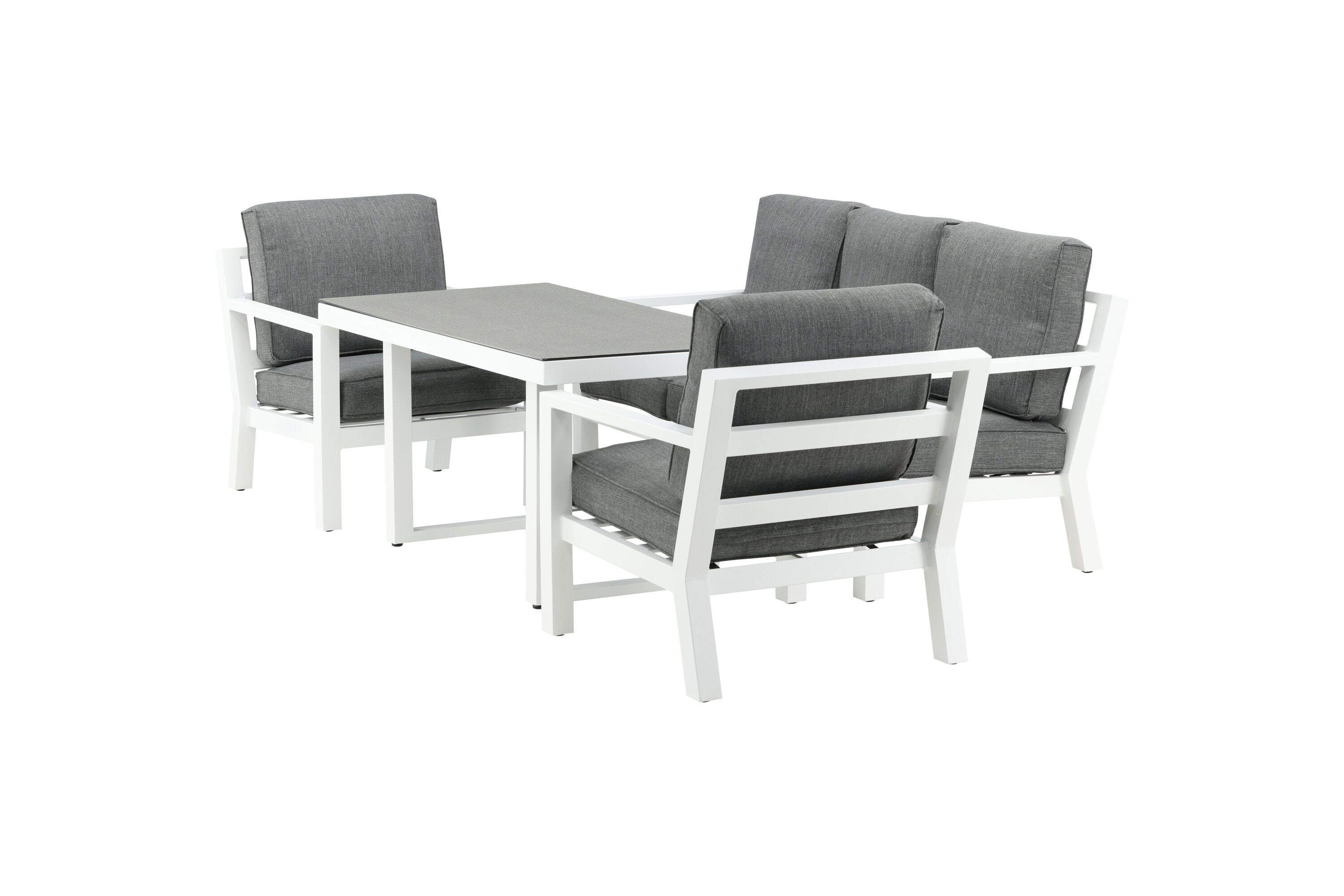 Ensemble lounge de jardin Jenni – en Blanc & Gris avec plateau en verre