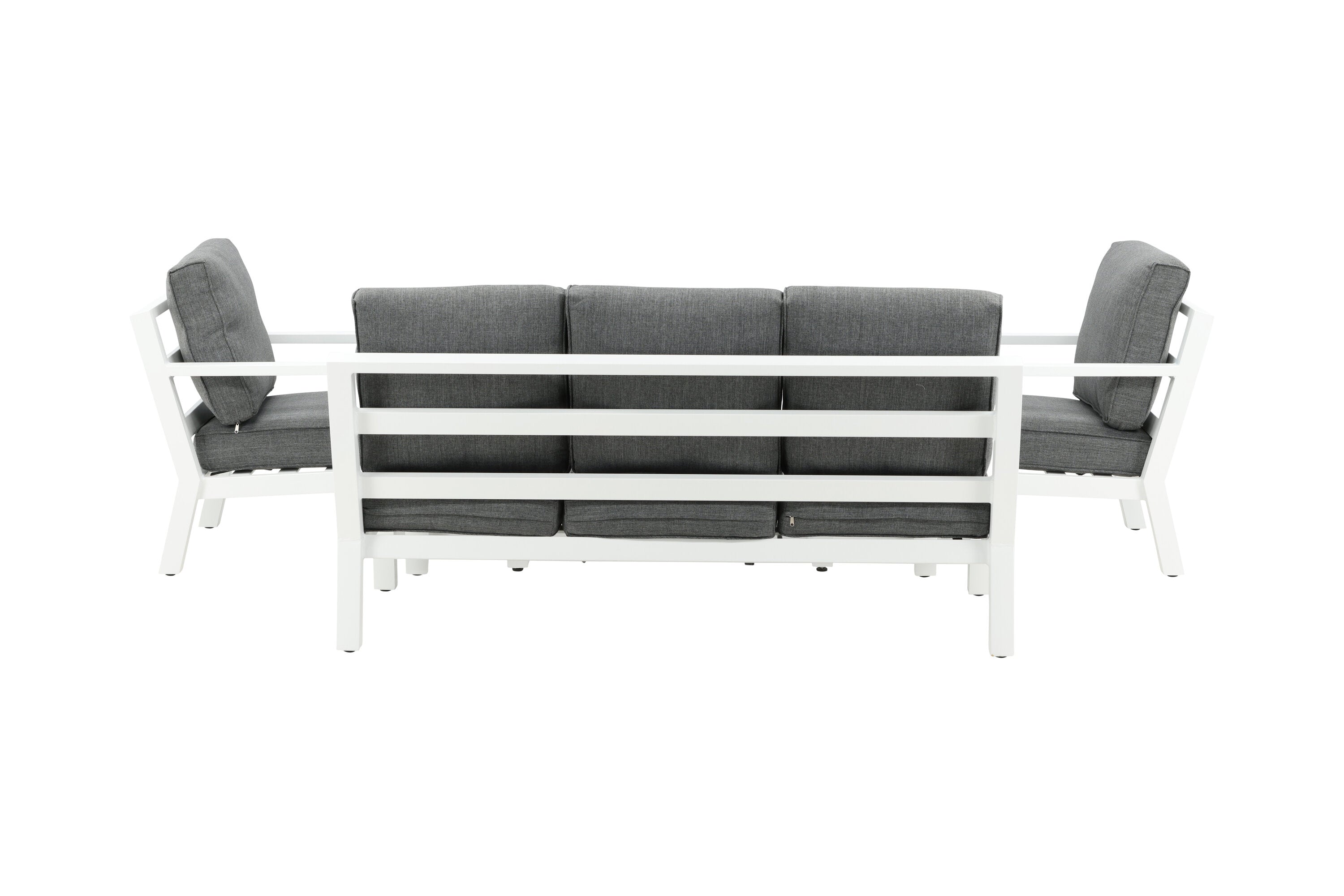 Ensemble lounge de jardin Jenni – en Blanc & Gris avec plateau en verre