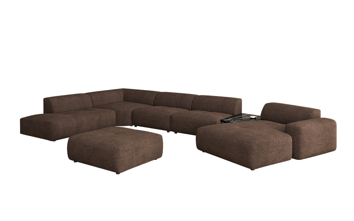 Canapé d'angle design Calm avec pouf d'appoint en Bouclé
