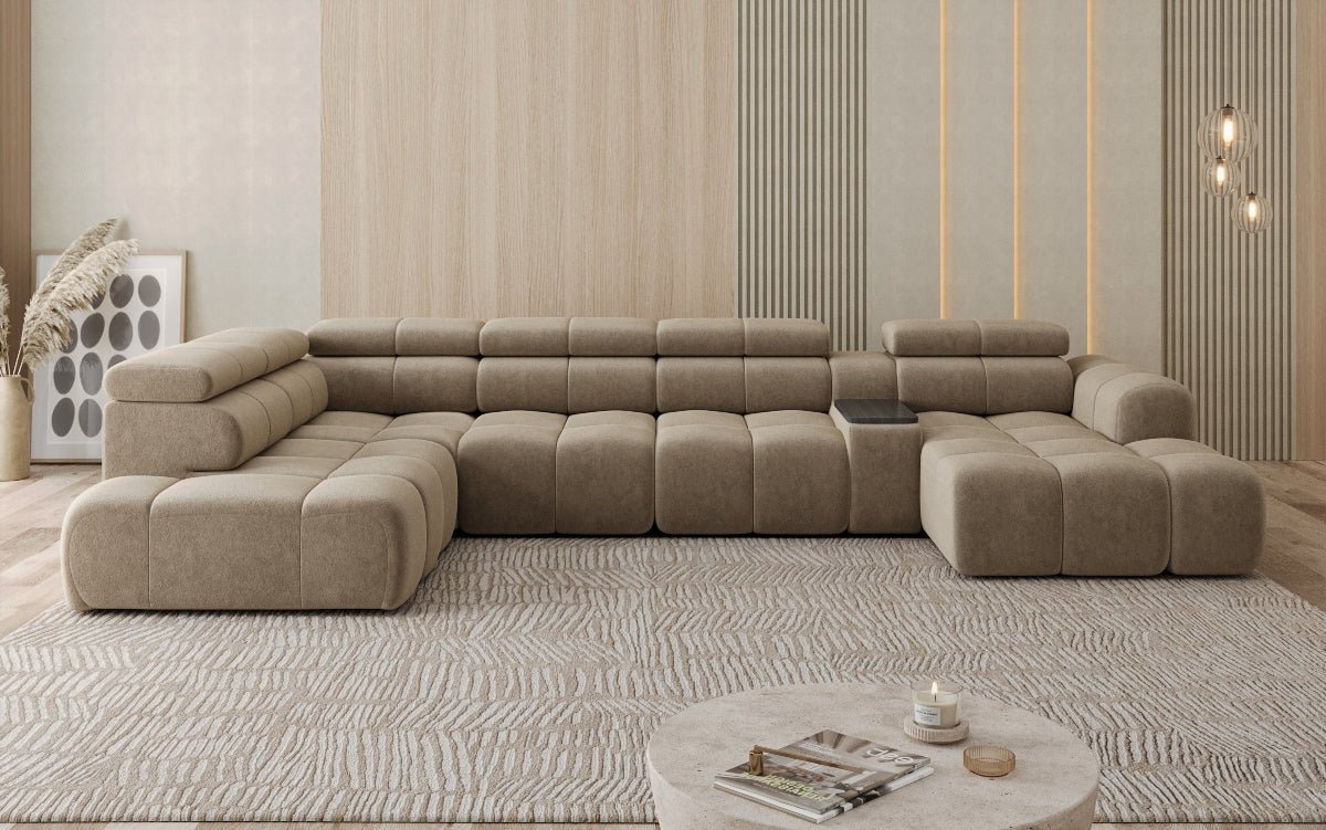 Canapé design d'angle Mia avec extension électrique d'assise en Chenille