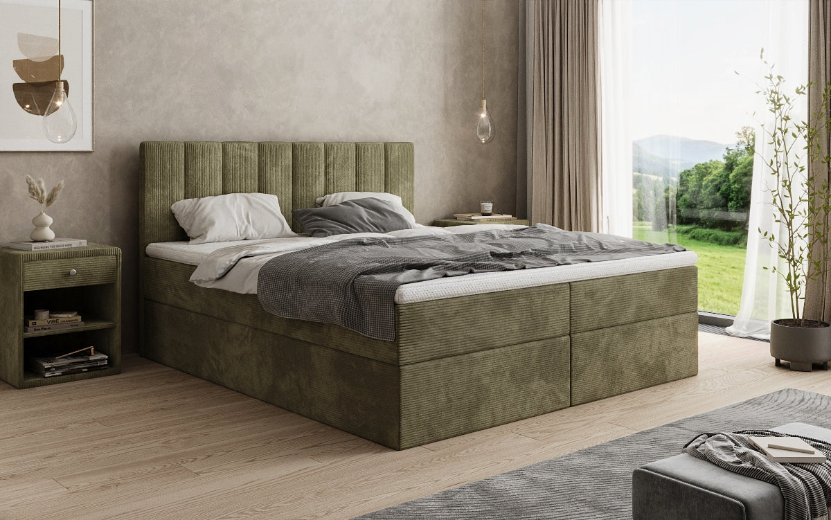 Lit boxspring Sofia en Côtelé avec espace de rangement