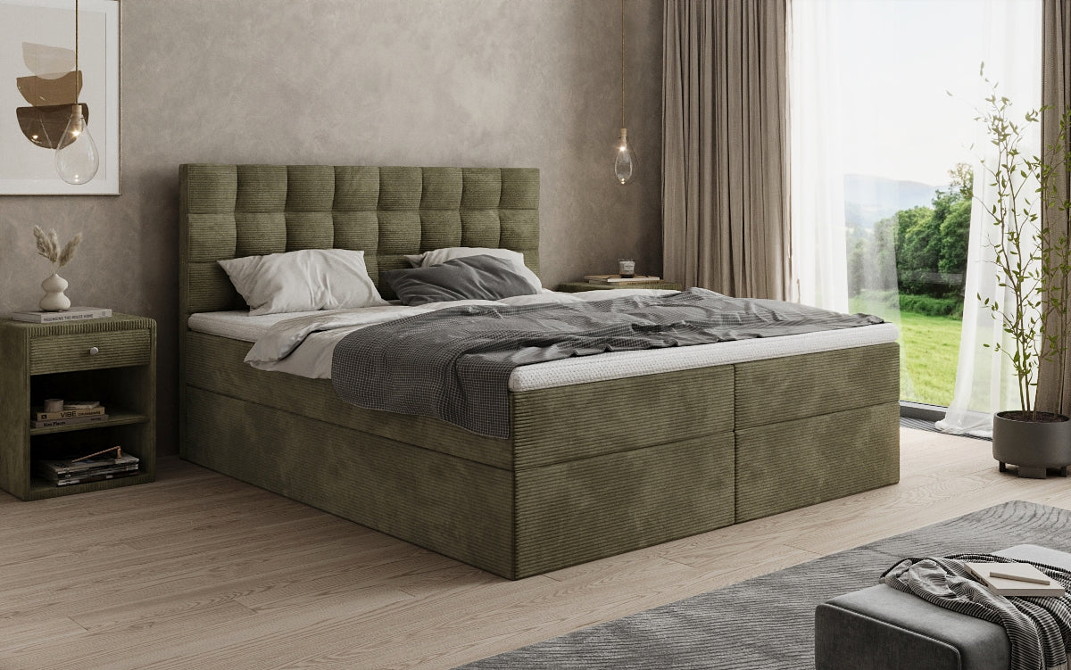 Lit boxspring Como en Côtelé avec rangement
