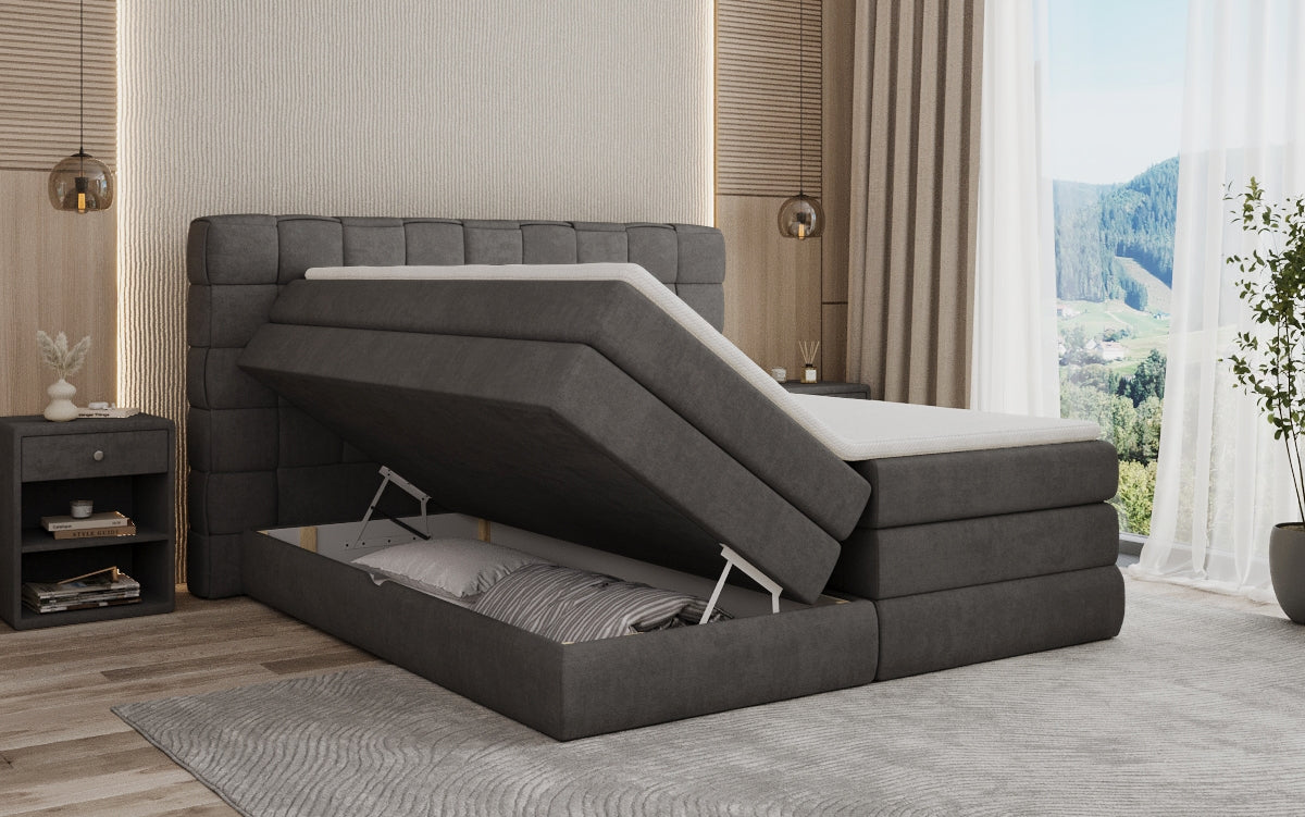 Lit boxspring Trama avec espace de rangement en Tissu