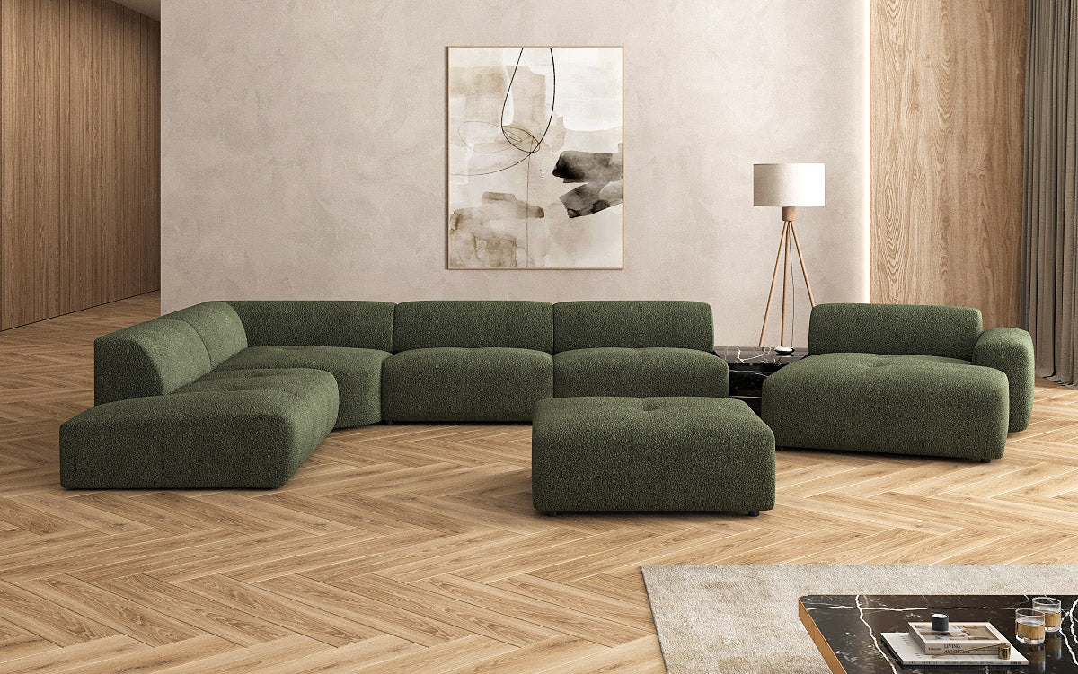 Canapé d'angle design Calm avec pouf d'appoint en Bouclé
