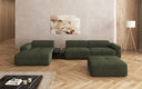Designer Ecksofa Calm mit Beistellhocker und Beistelltisch in Bouclé