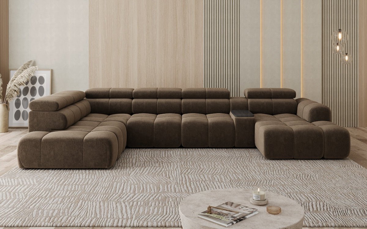 Canapé design d'angle Mia avec extension électrique d'assise en Chenille
