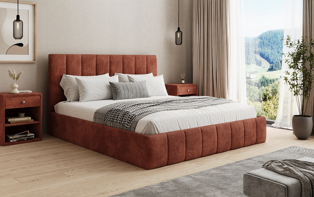 Lit rembourré design Mila en Côtelé avec espace de rangement