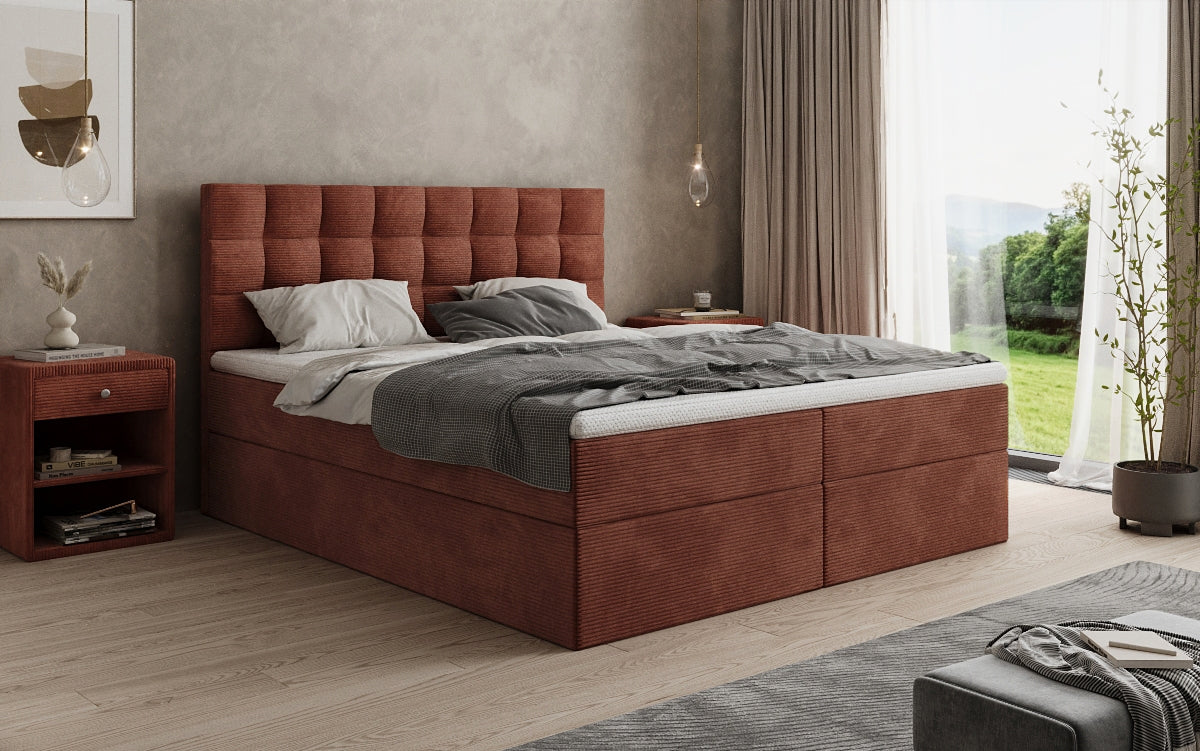 Lit boxspring Como en Côtelé avec rangement