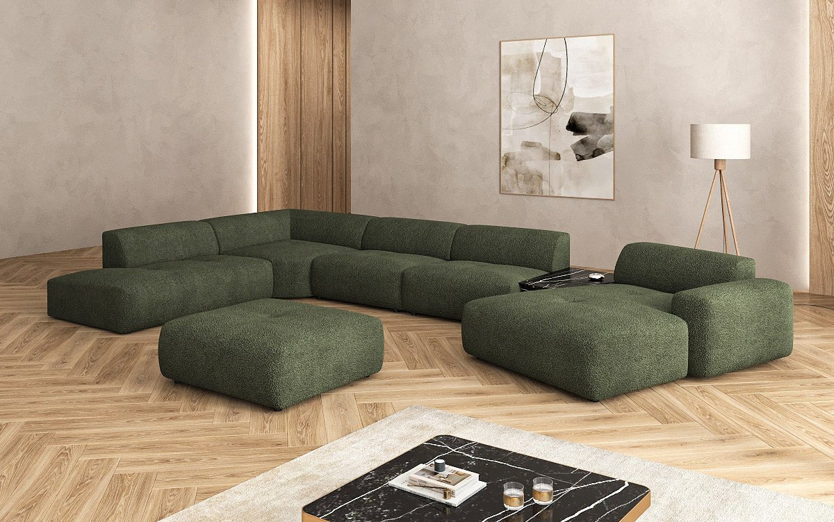 Canapé d'angle design Calm avec pouf d'appoint en Bouclé