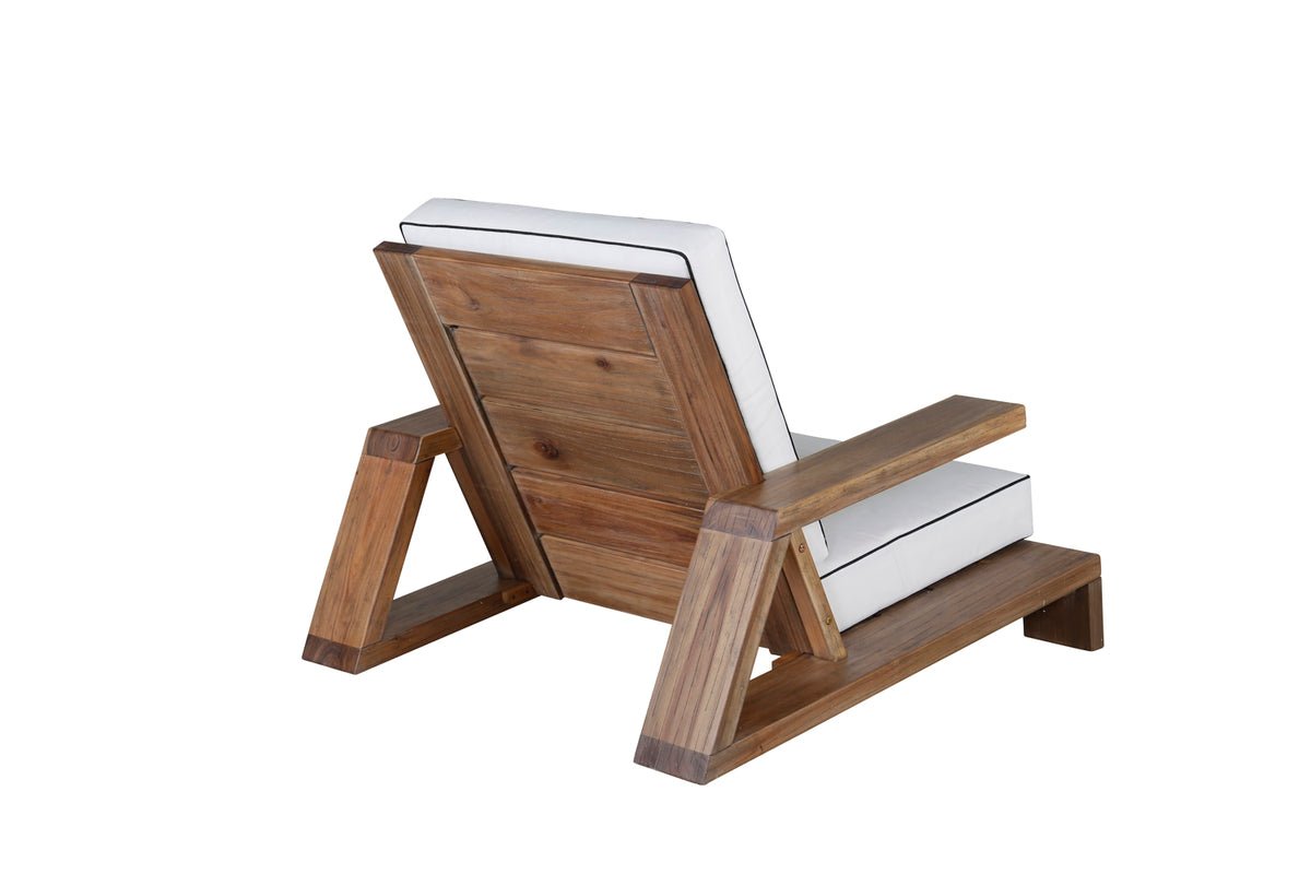 Fauteuil lounge de jardin Daria - en bois d'acacia avec coussins blancs