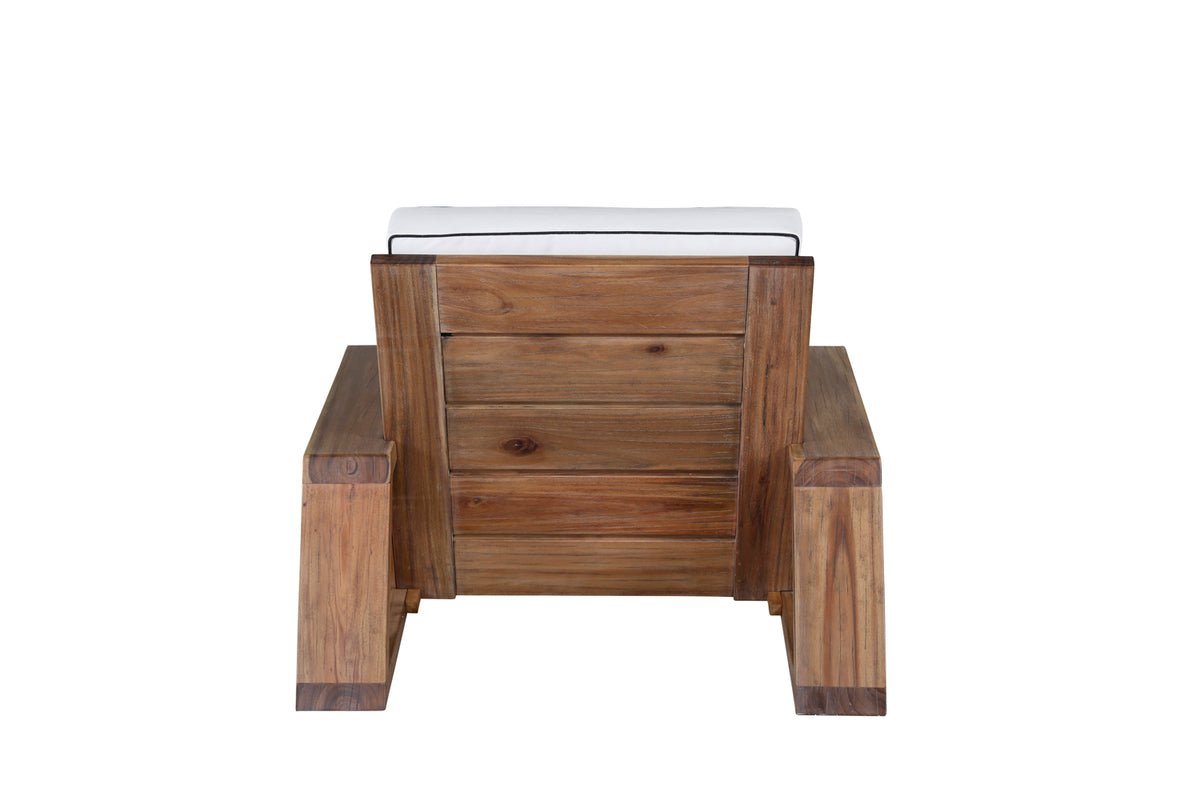 Fauteuil lounge de jardin Daria - en bois d'acacia avec coussins blancs