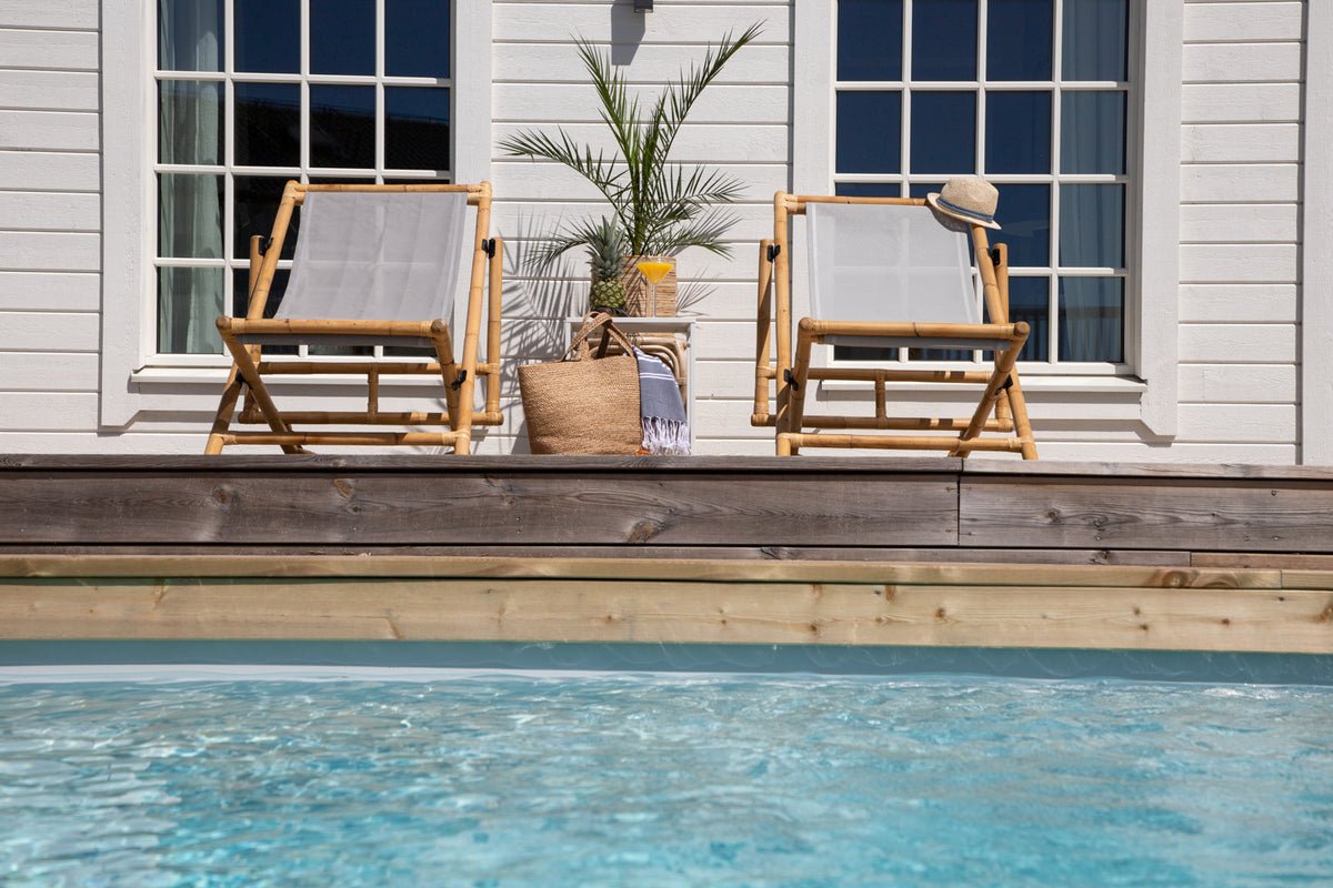 Chaise longue de jardin Coco - en rotin et textilène aspect naturel