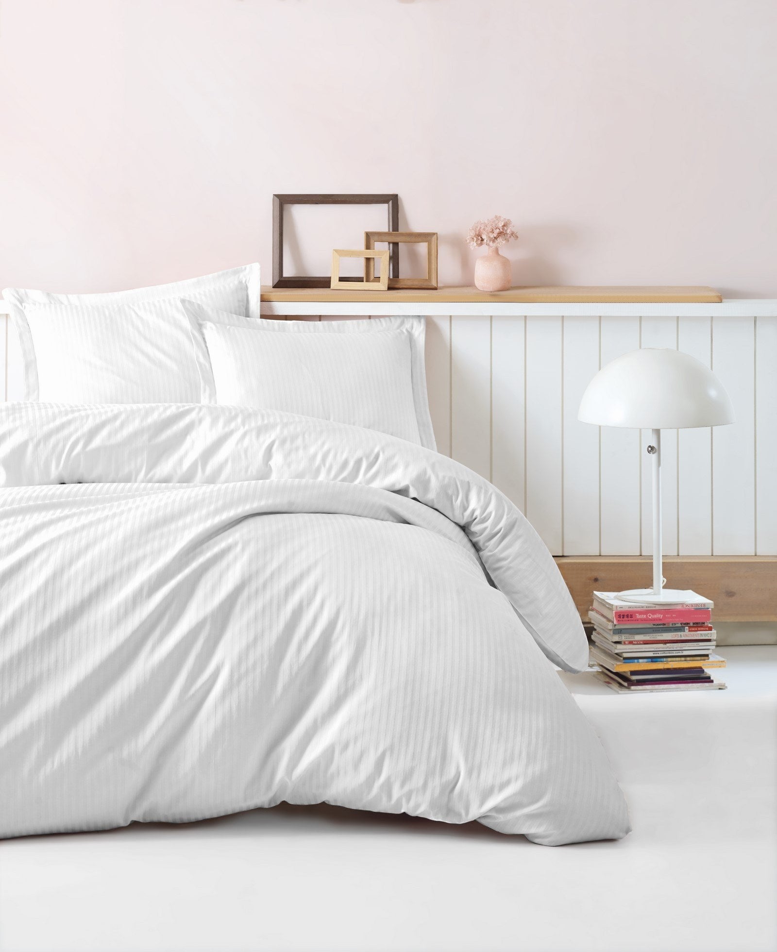 Ensemble de literie en satin premium à rayures Blanc