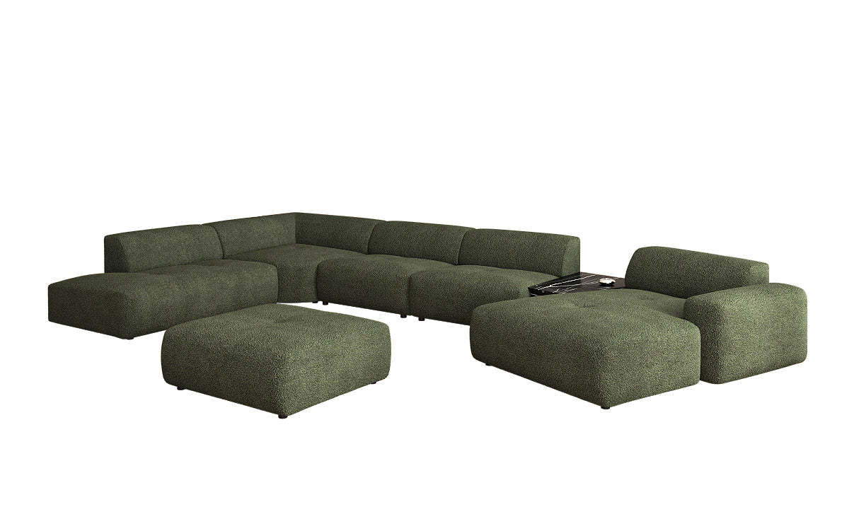 Canapé d'angle design Calm avec pouf d'appoint en Bouclé