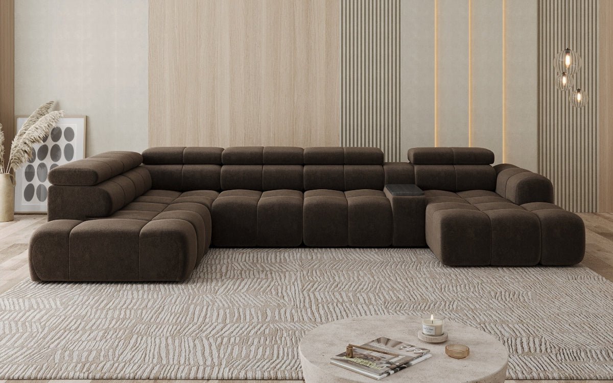 Canapé design d'angle Mia avec extension électrique d'assise en Chenille
